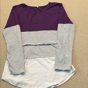 Nursing Queen Nursing Top Purple Grey White Stripe Color Block Size S